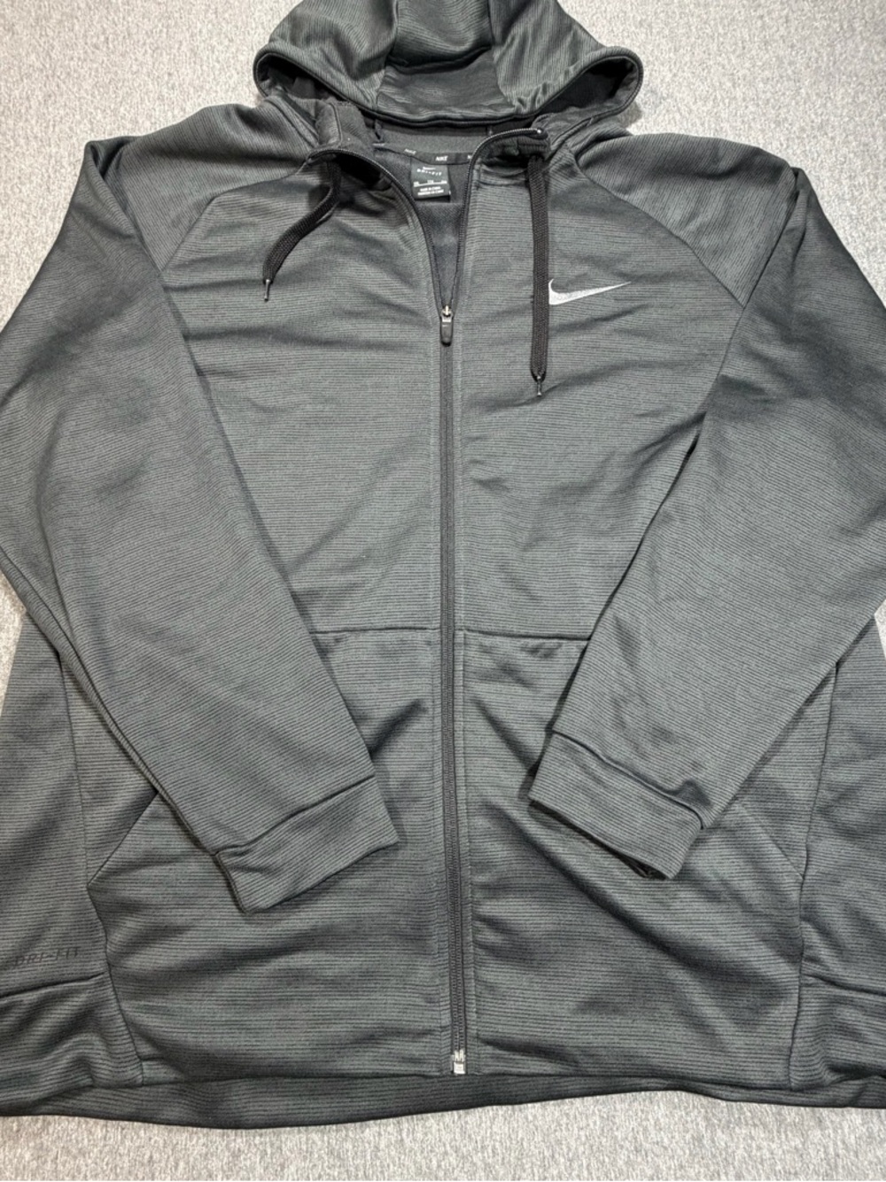 Nike Men’s XXL Dri Fit Dark Gray Black Full-Zip Performance Hoodie 860465-032